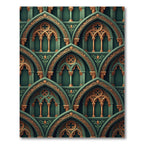 Emerald Green Gothic Arch Teal Scroll Rug