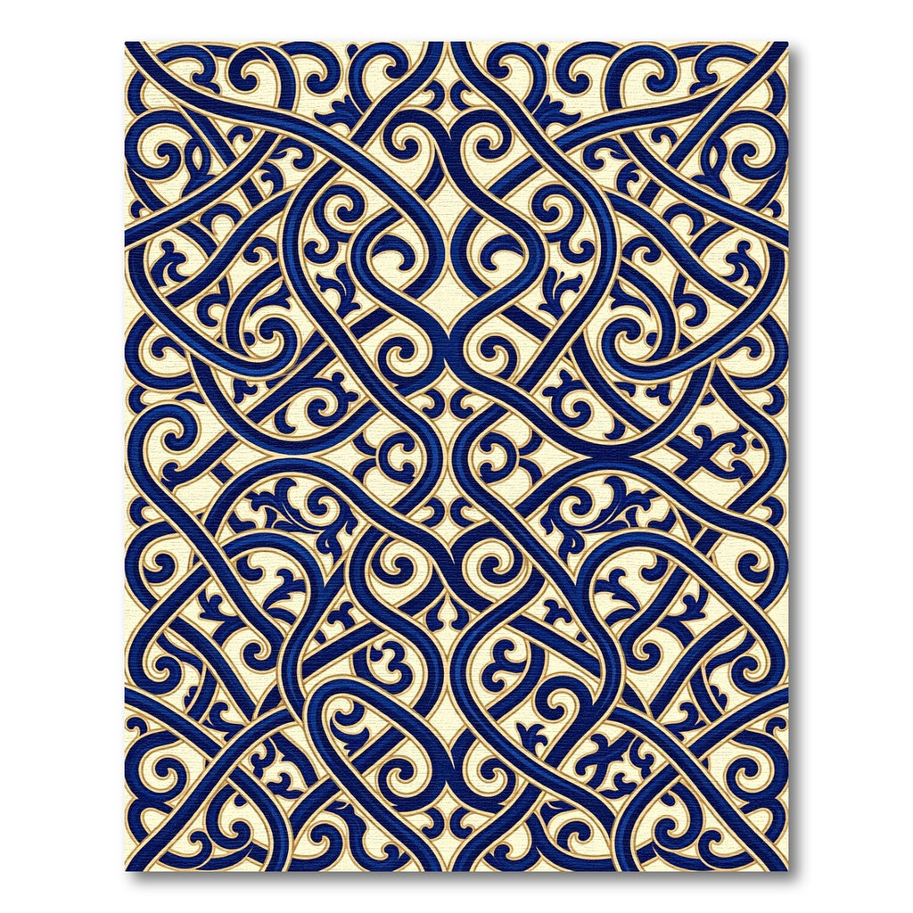 Intricate Royal Blue Ornate Scrolling Swirls Rug