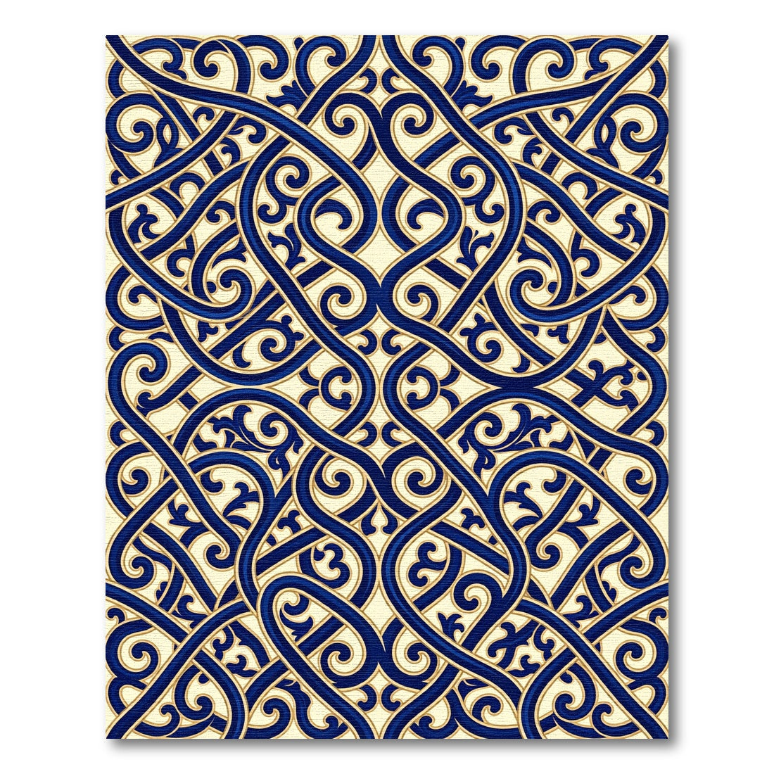 Intricate Royal Blue Ornate Scrolling Swirls Rug