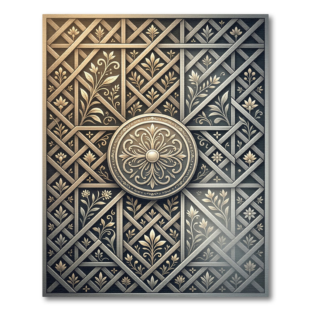 Ornate Silver Floral Lattice Art Rug
