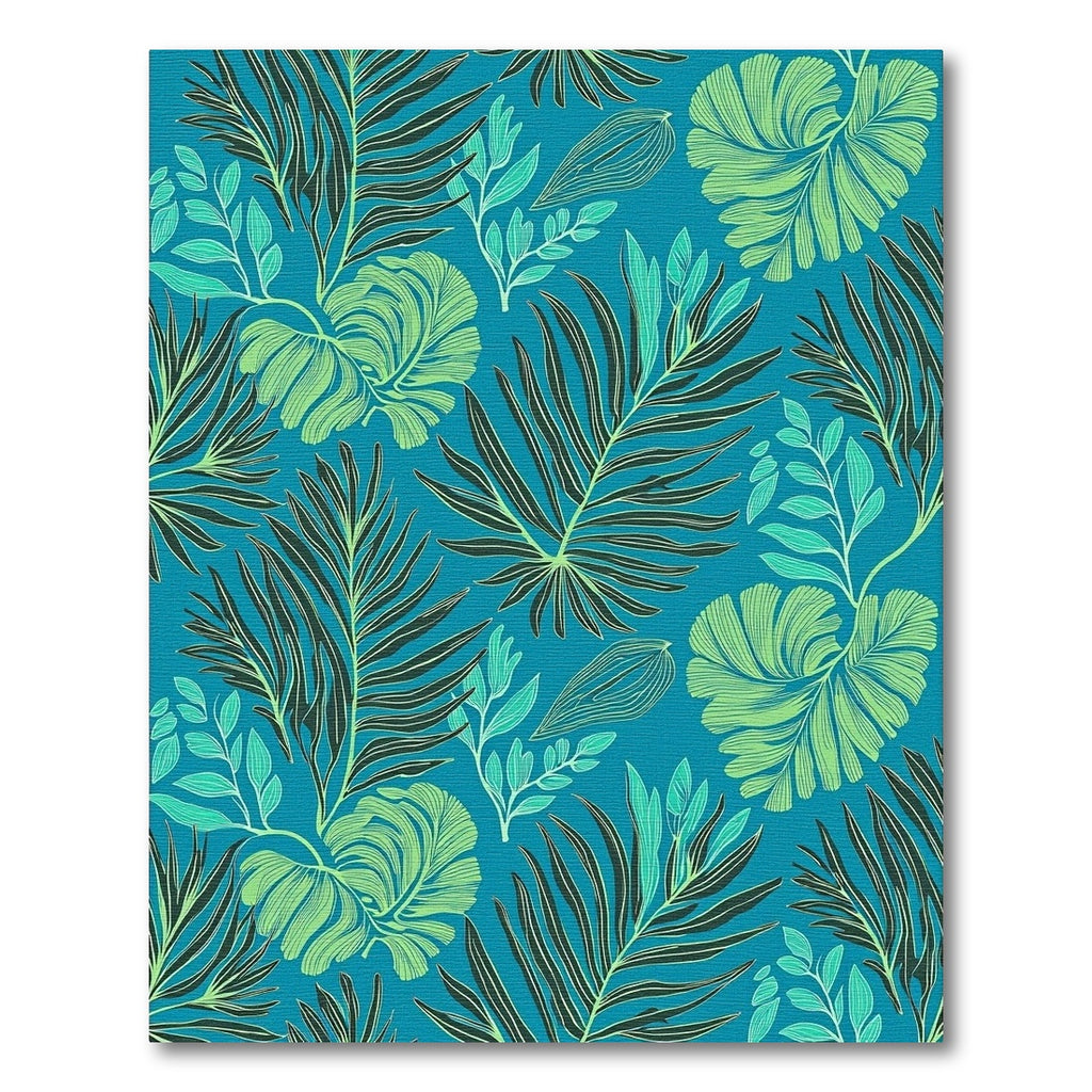 Teal Tropical Leafy Botanical Garden Rug