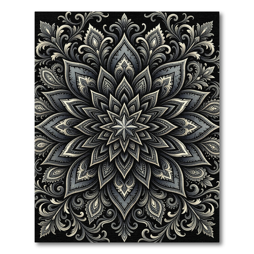 Monochromatic Slate Floral Mandala Rug