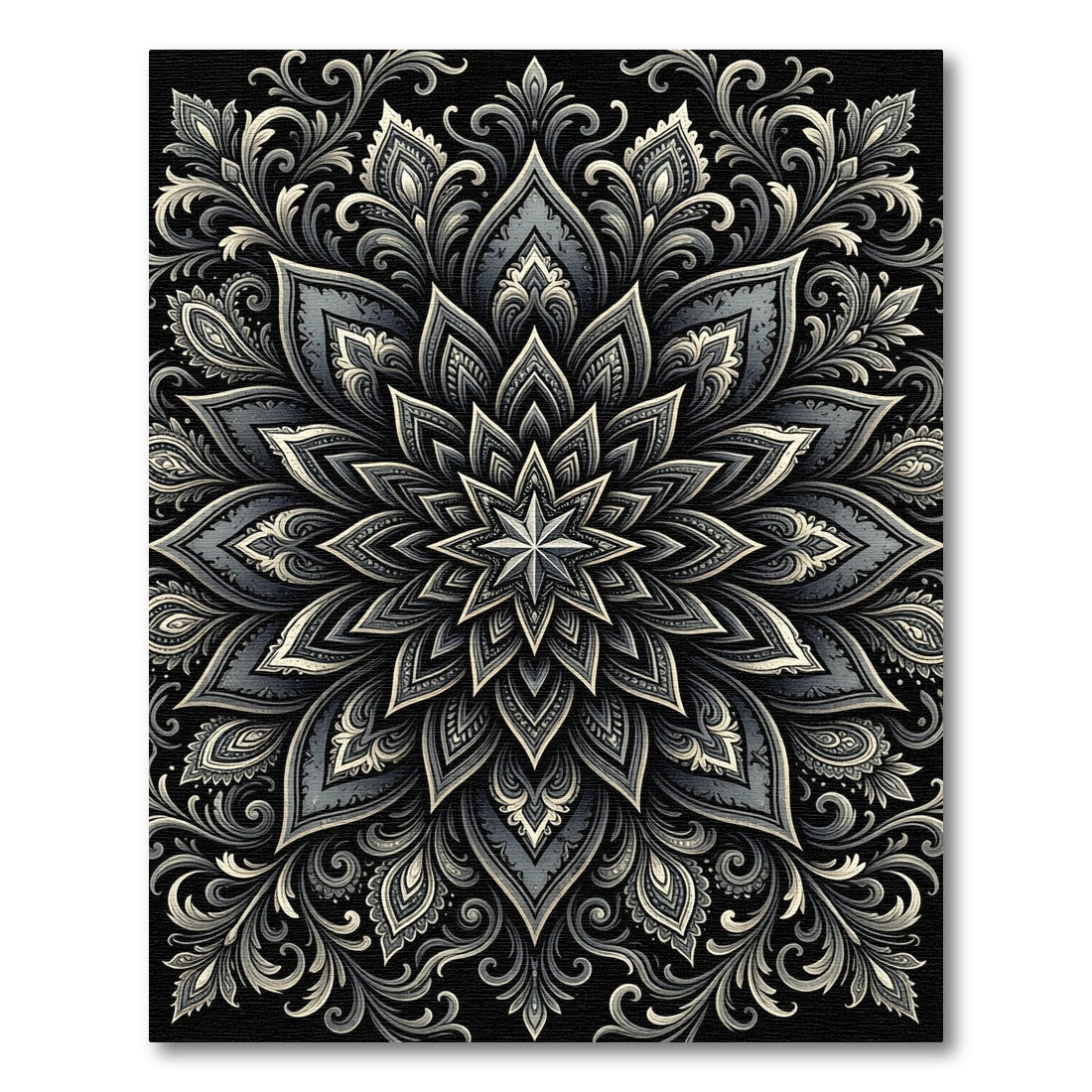 Monochromatic Slate Floral Mandala Rug