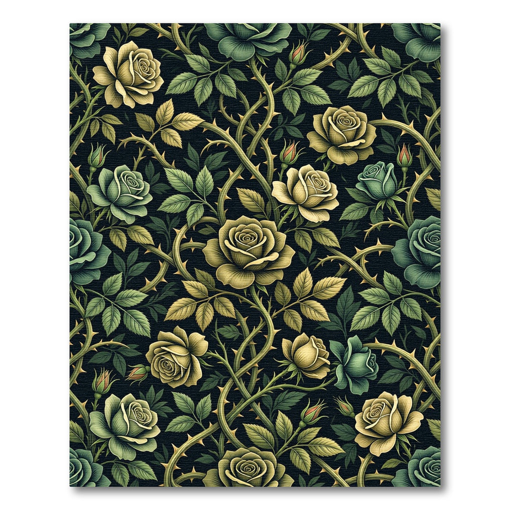 Gothic Sage Gold Rose Vine Rug