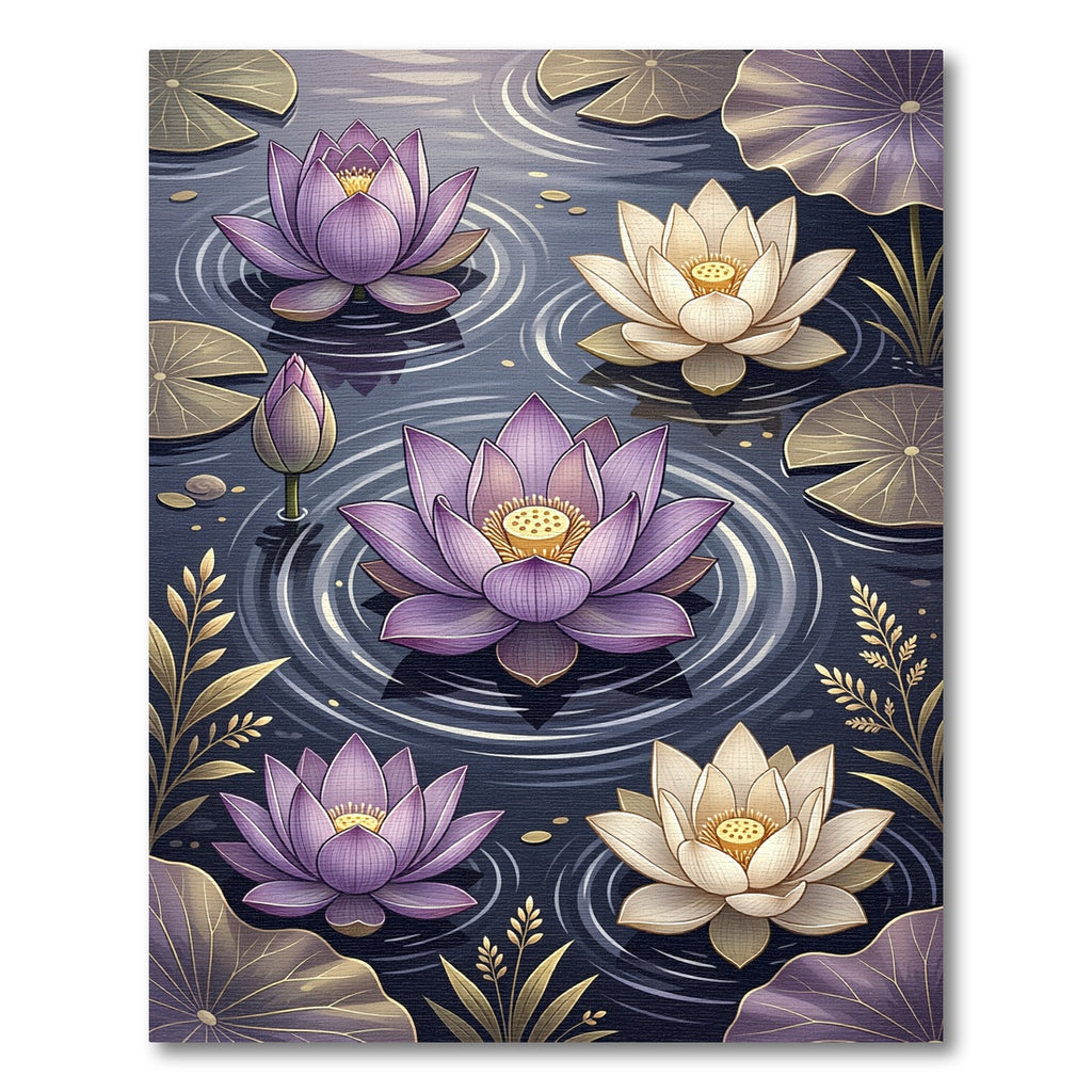 Purple and Cream Lotus Blossoms Pond Rug