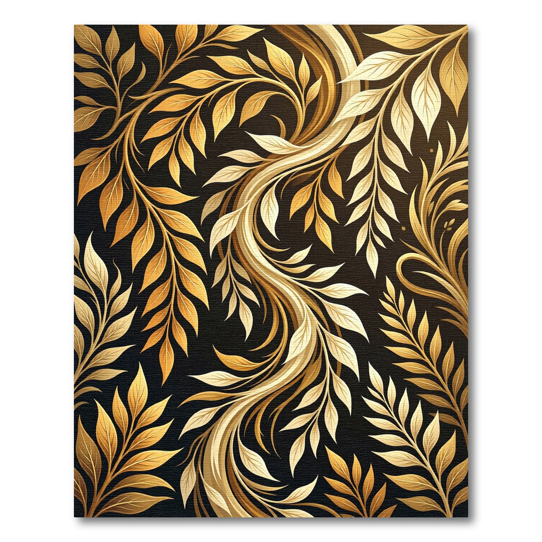 Elegant Golden Foliated Swirl Art Rug