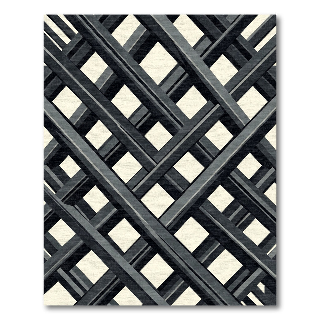 Minimalist Charcoal Intersecting Geometric Lattice Rug