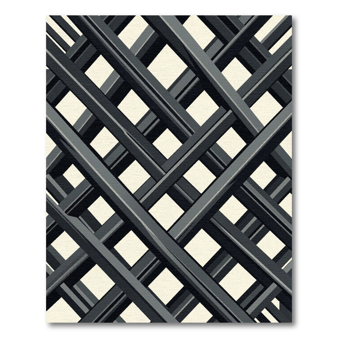 Minimalist Charcoal Intersecting Geometric Lattice Rug