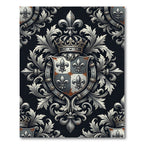 Royal Silver Fleur de Lis Heraldic Scroll Rug