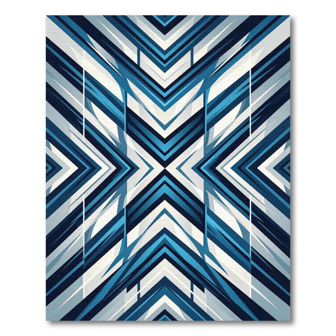 Geometric Navy and Azure Angular Chevron Rug