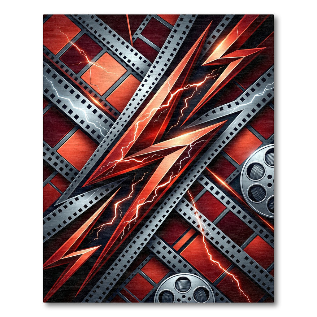Crimson Lightning Bolt Film Reel Rug