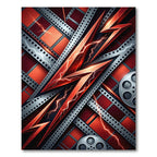 Crimson Lightning Bolt Film Reel Rug