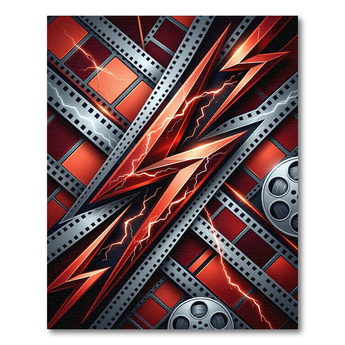 Crimson Lightning Bolt Film Reel Rug