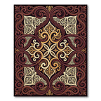 Rich Burgundy Swirls Gold Ornament Rug