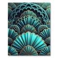 Teal Gold Art Deco Fan Layered Rug