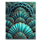Teal Gold Art Deco Fan Layered Rug