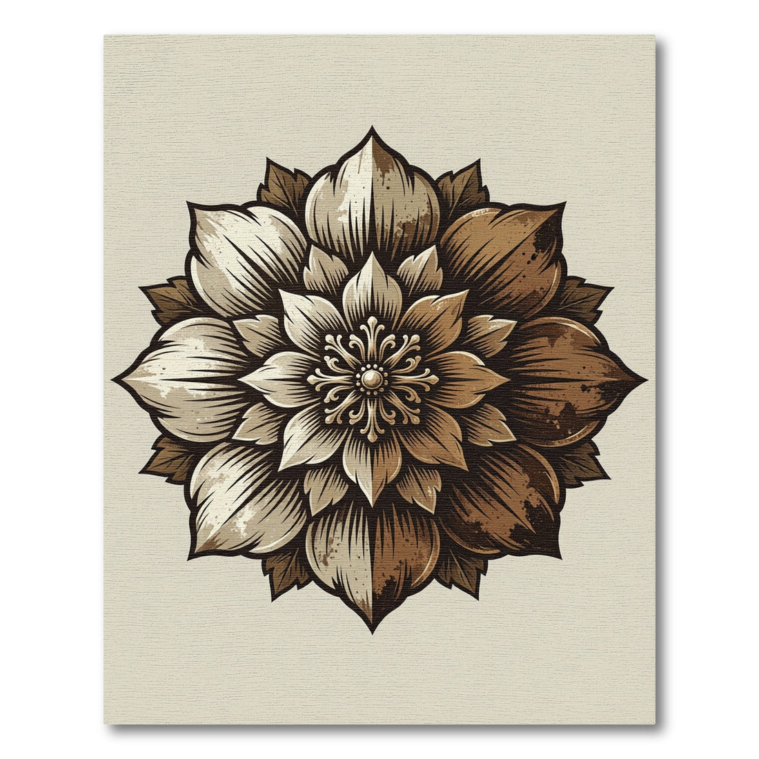 Sepia Tone Antique Floral Symmetry Rug