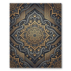 Ornate Golden Paw Medallion Midnight Tapestry Rug