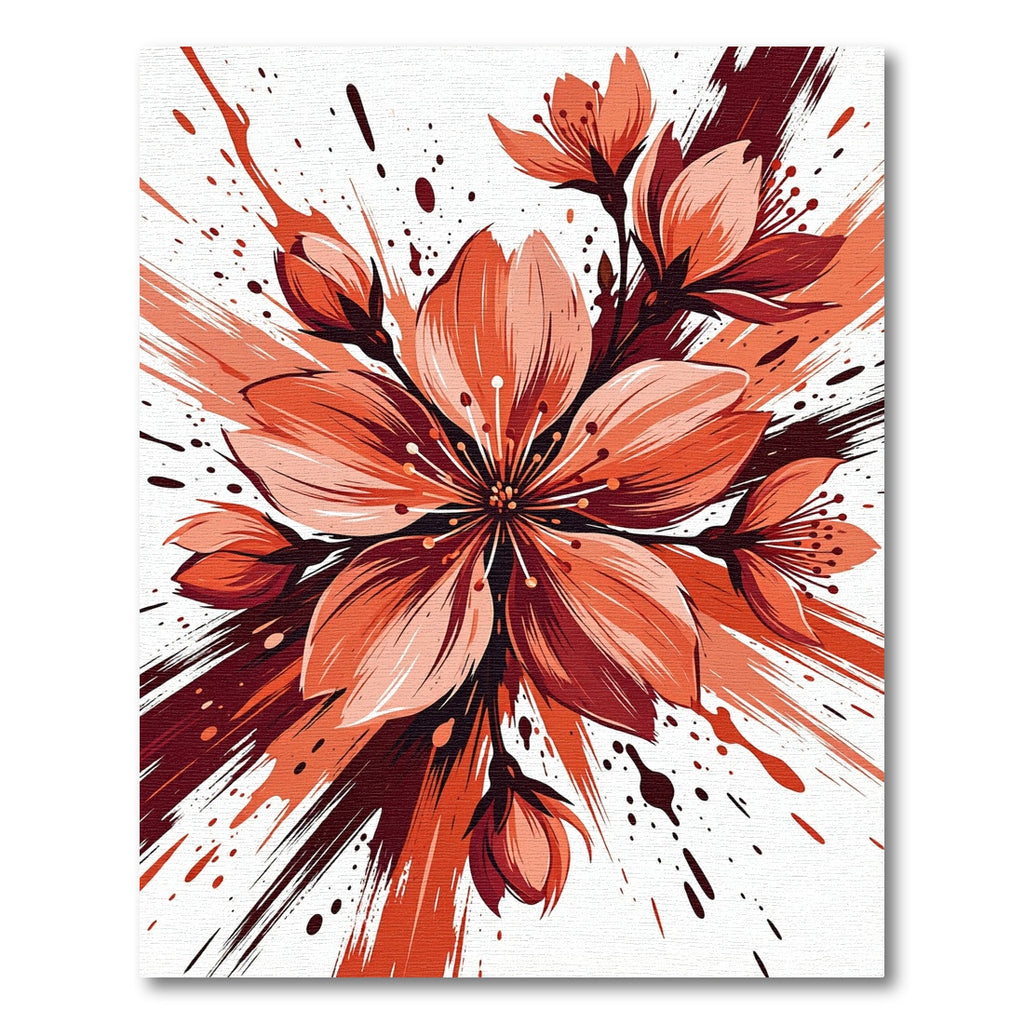 Vibrant Coral Cherry Blossom Abstract Rug