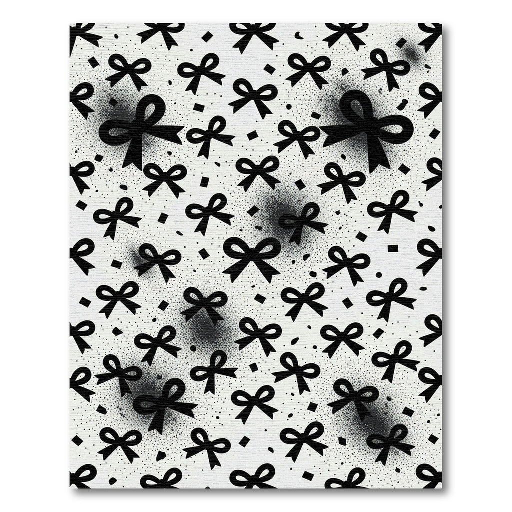 Black Bows and Dotted Minimalist Monochrome Rug