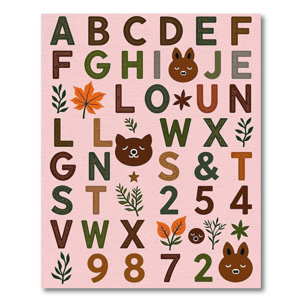 Whimsical Woodland Alphabet Animals Leaves Rug