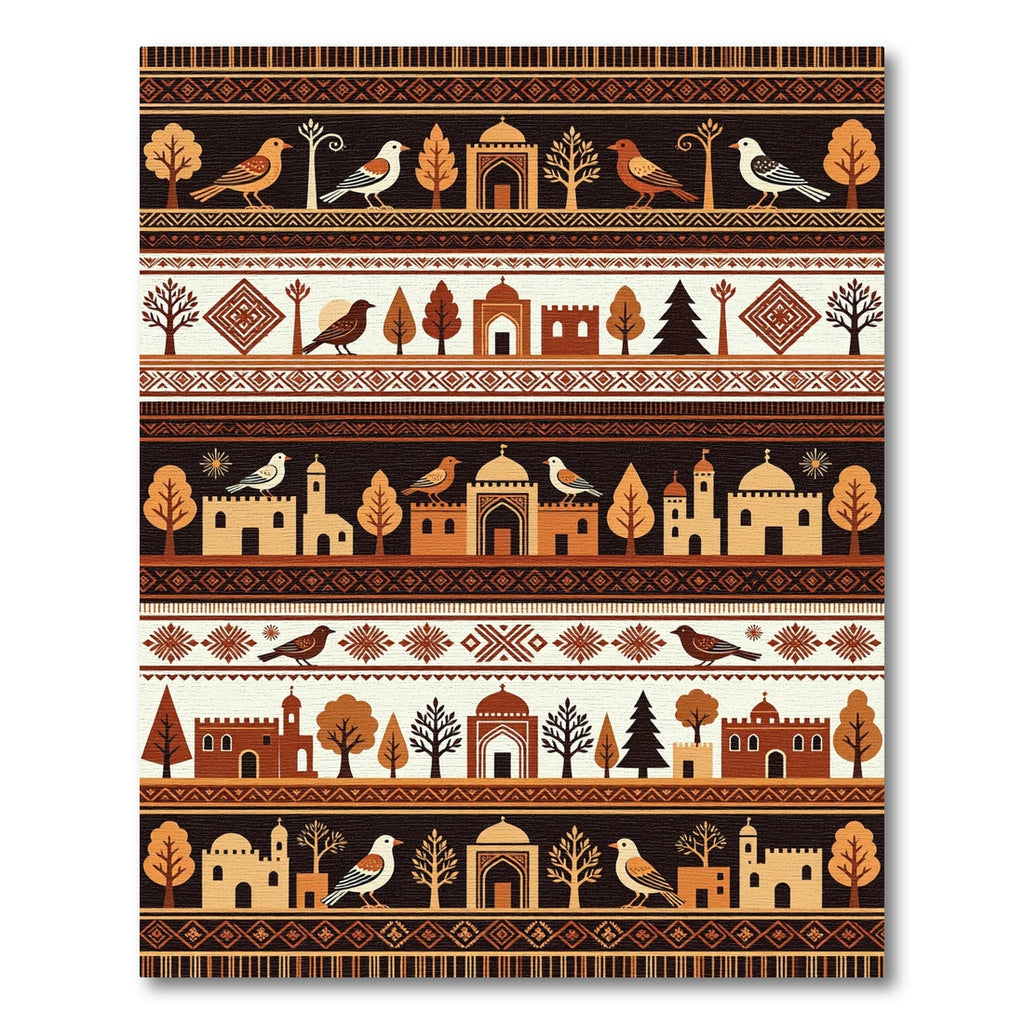 Earthy Terracotta Architectural Bird Meadow Rug