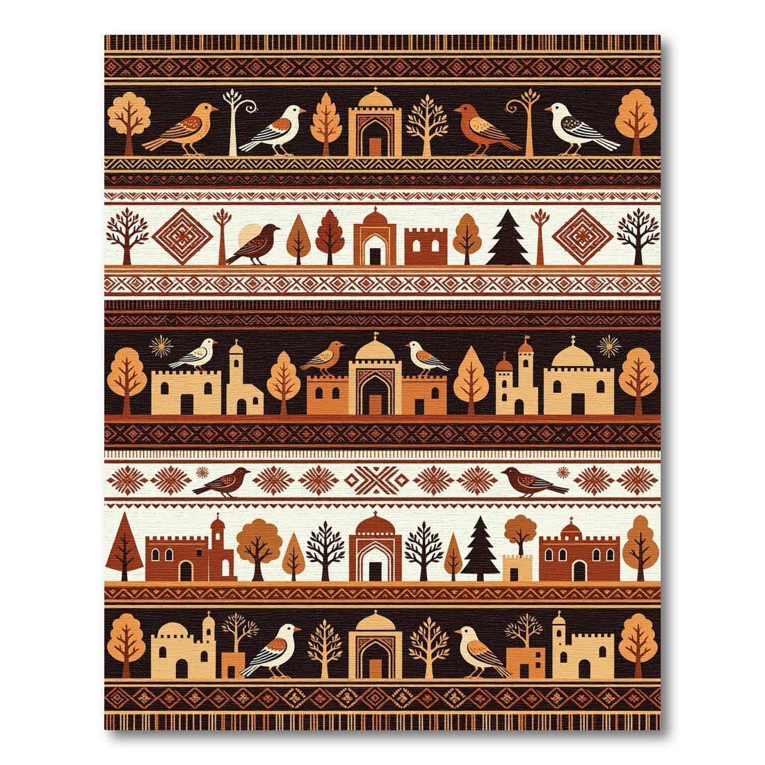 Earthy Terracotta Architectural Bird Meadow Rug