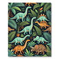 Vibrant Prehistoric Dinosaur Lush Jungle Foliage Rug