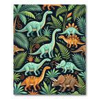 Vibrant Prehistoric Dinosaur Lush Jungle Foliage Rug