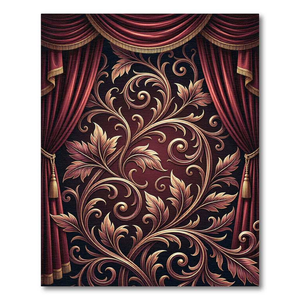 Elegant Crimson Golden Floral Scroll Rug