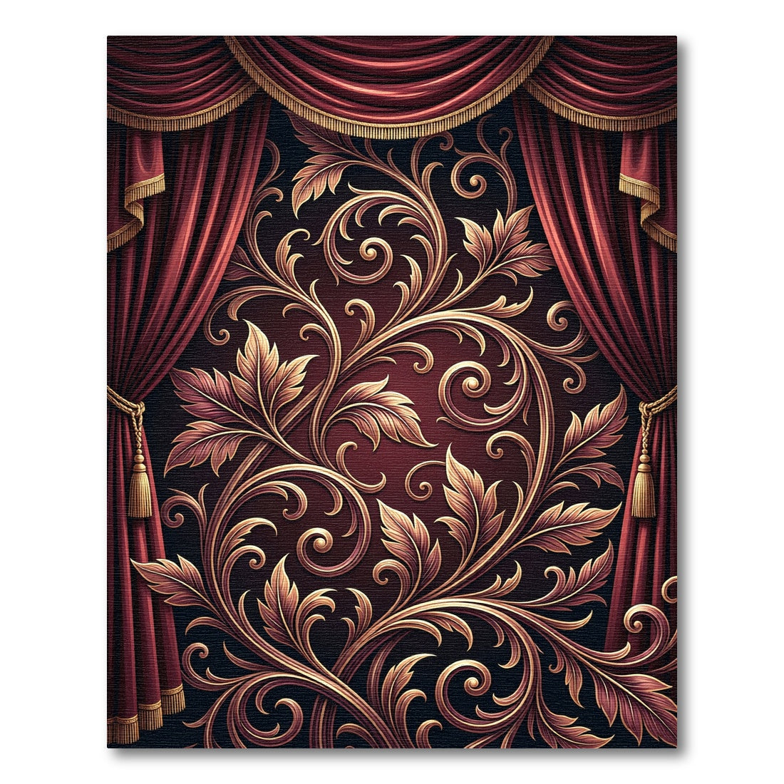 Elegant Crimson Golden Floral Scroll Rug