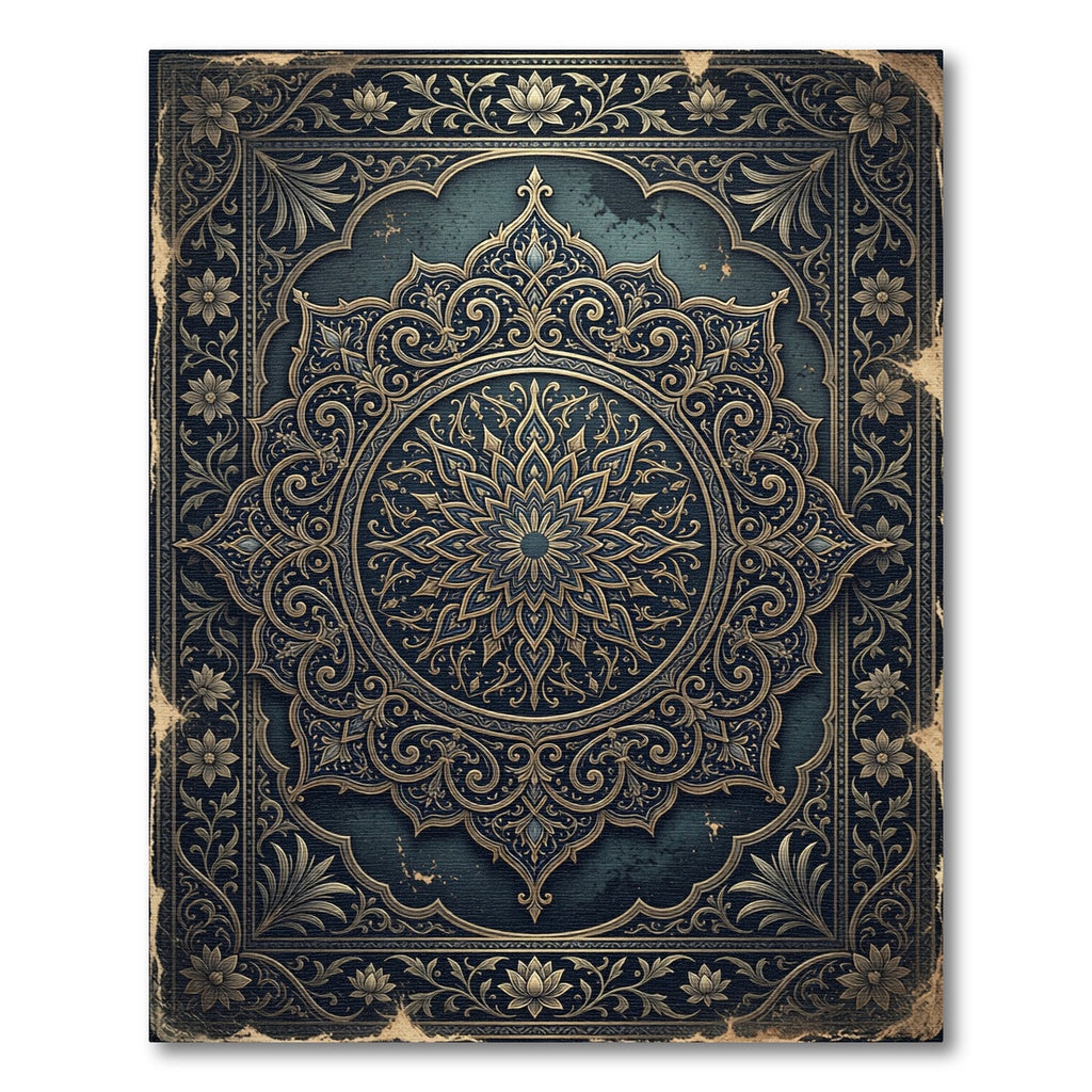 Antique Teal Gold Mandala Filigree Rug