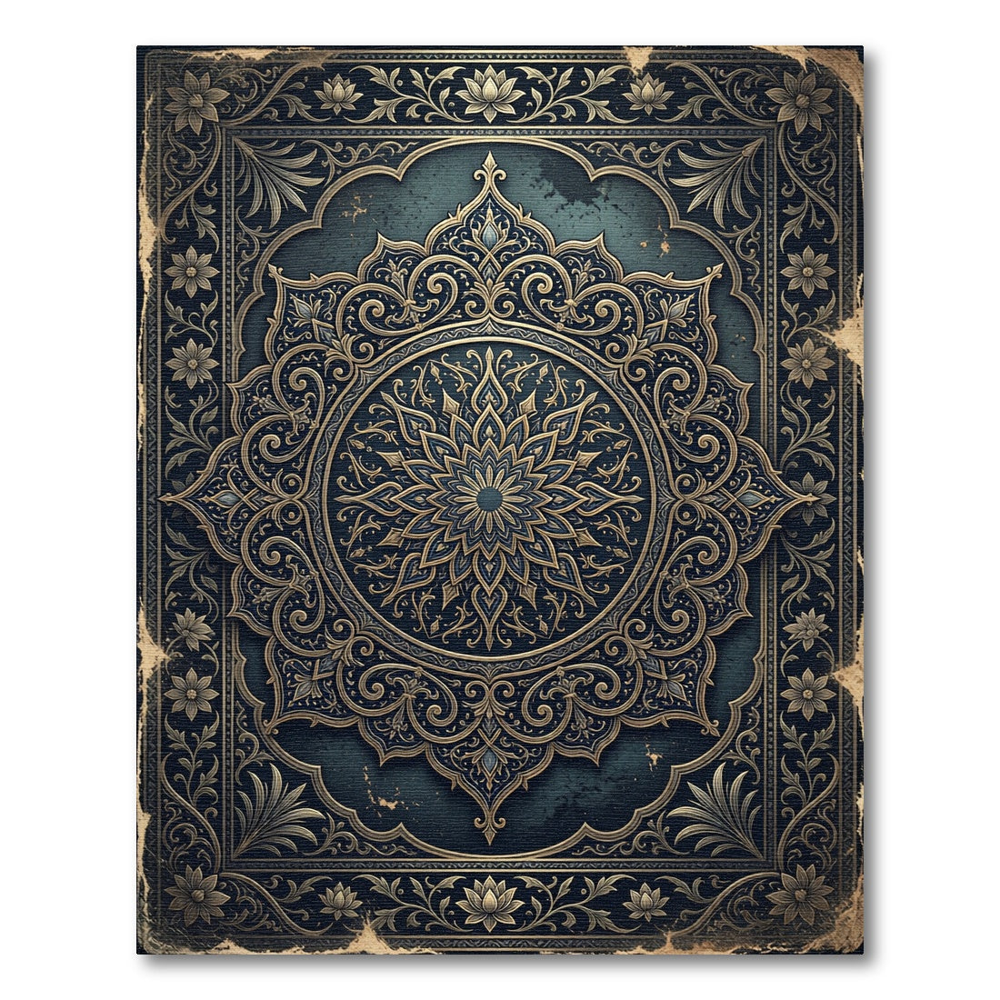 Antique Teal Gold Mandala Filigree Rug