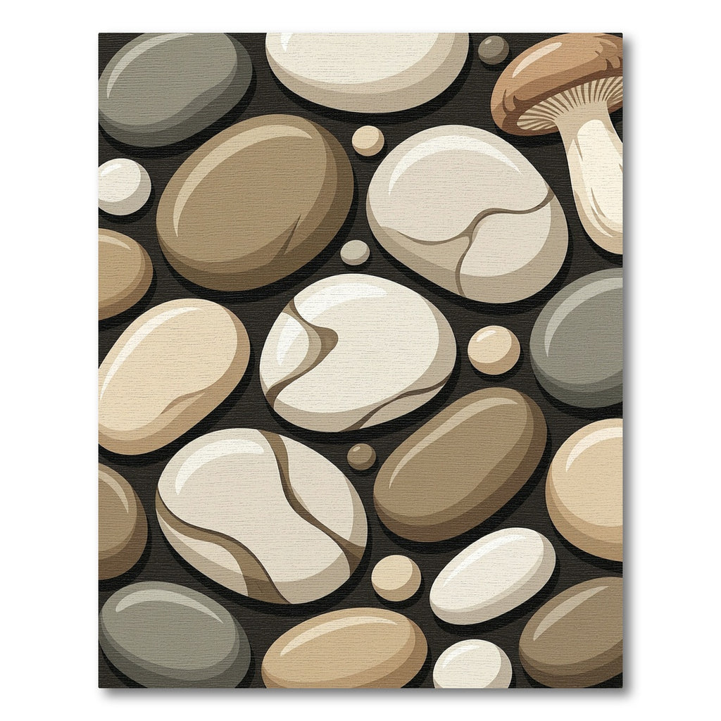Earthy Stone and Mushroom Pebble Composition Rug