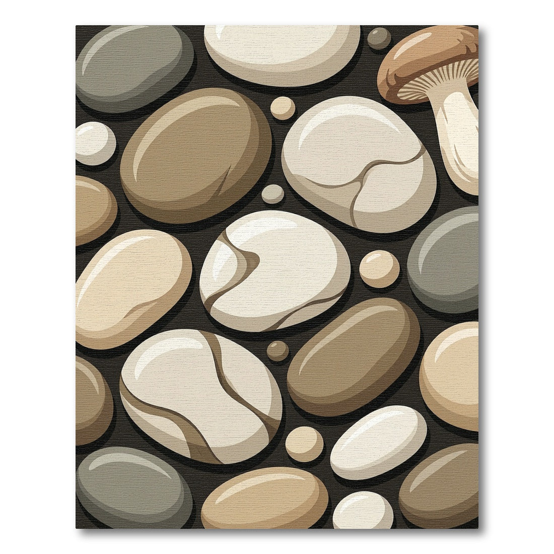 Earthy Stone and Mushroom Pebble Composition Rug