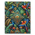 Vibrant Tropical Peacock and Macaw Medallion Rug