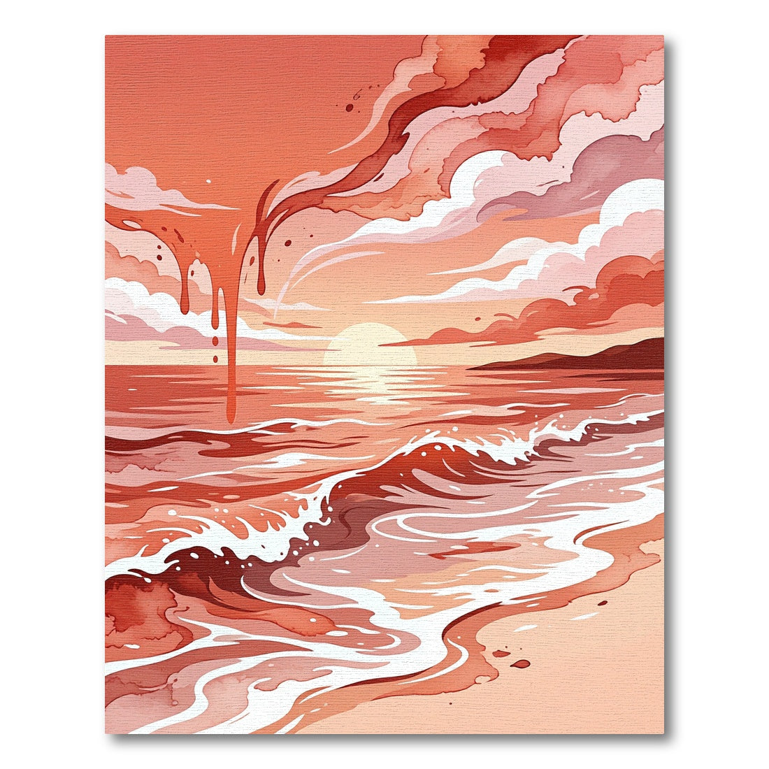 Crimson Sunset Ocean Wave Rug