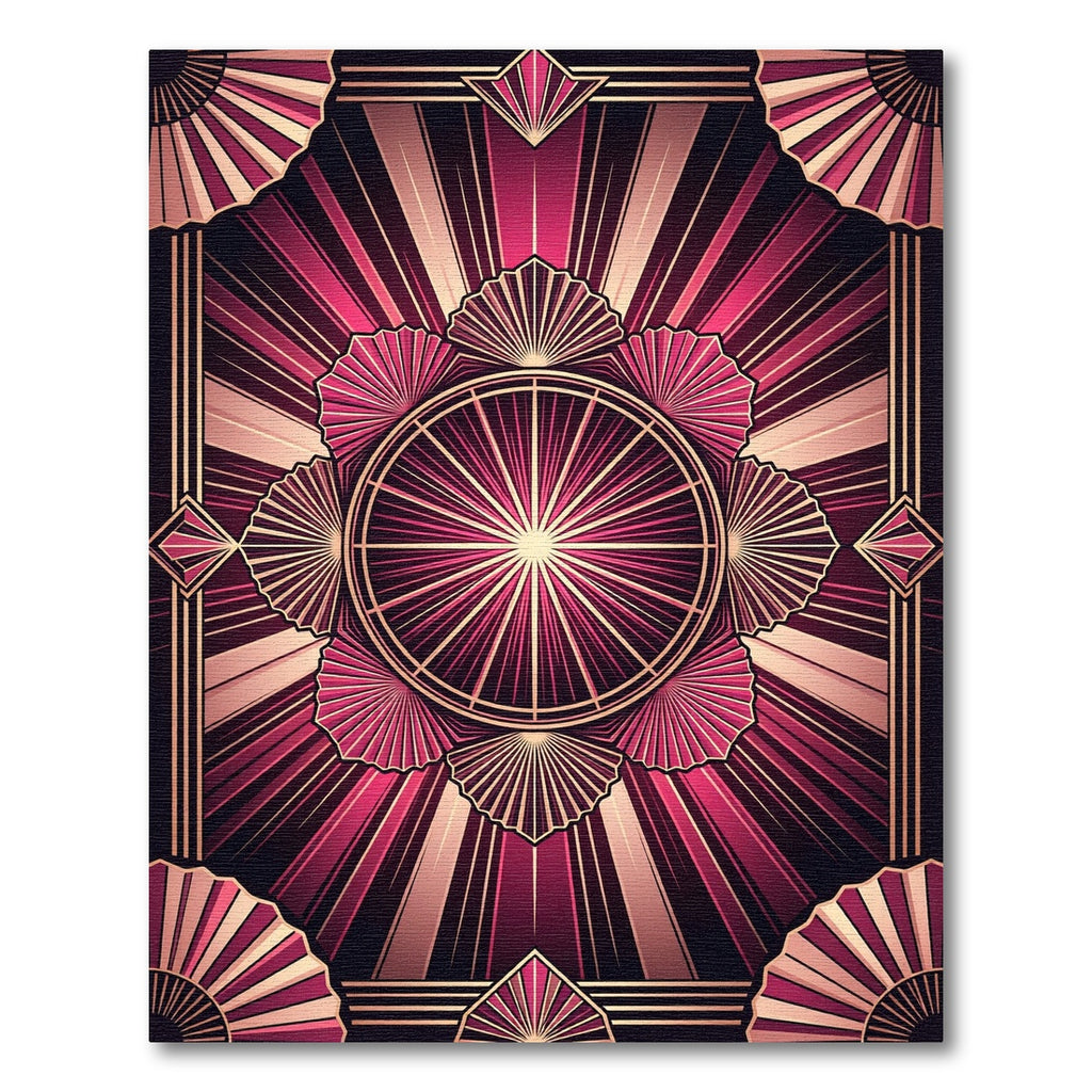 Crimson Pink Geometric Sunburst Rug