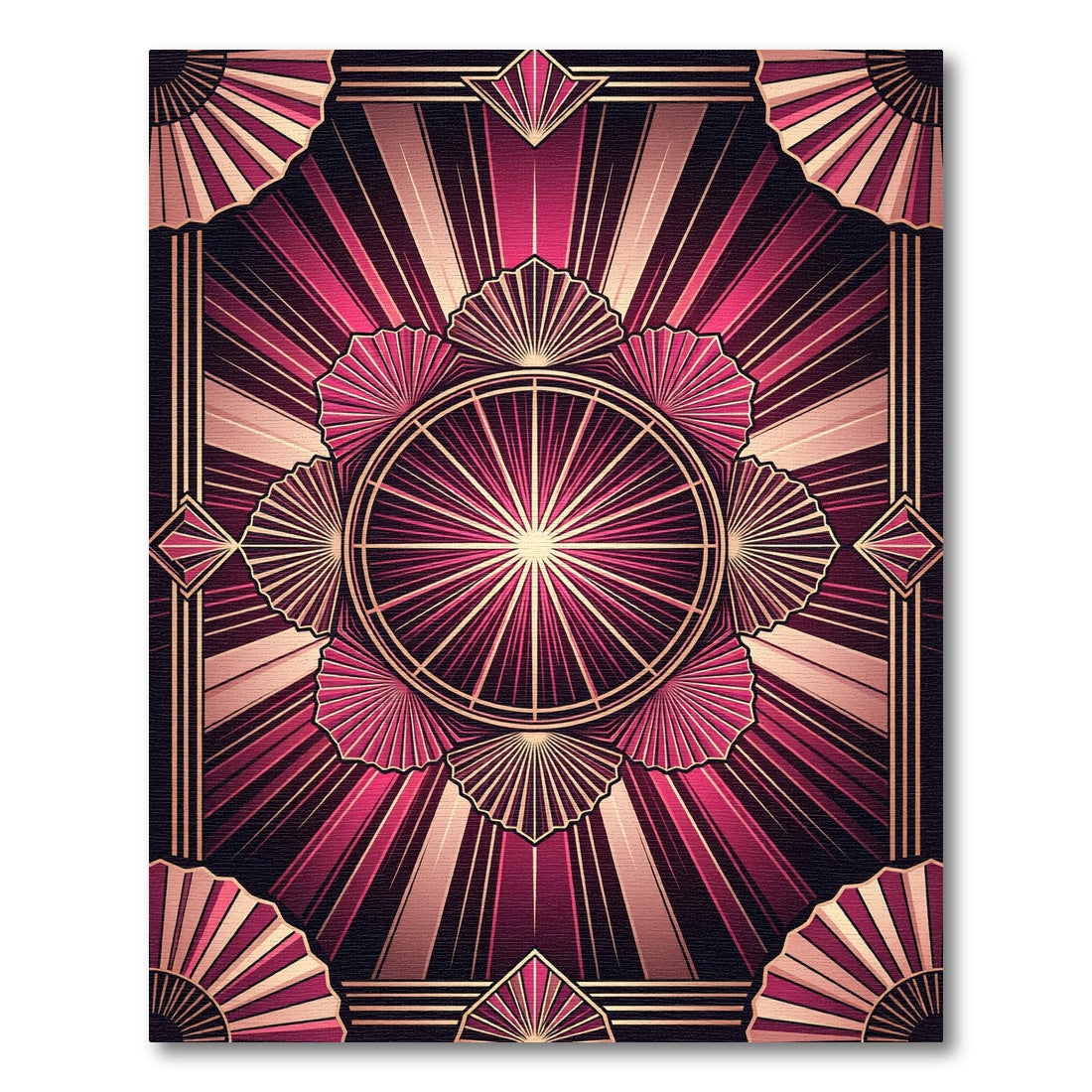 Crimson Pink Geometric Sunburst Rug