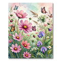 Whimsical Watercolor Pink Floral Butterfly Garden Rug