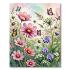 Whimsical Watercolor Pink Floral Butterfly Garden Rug