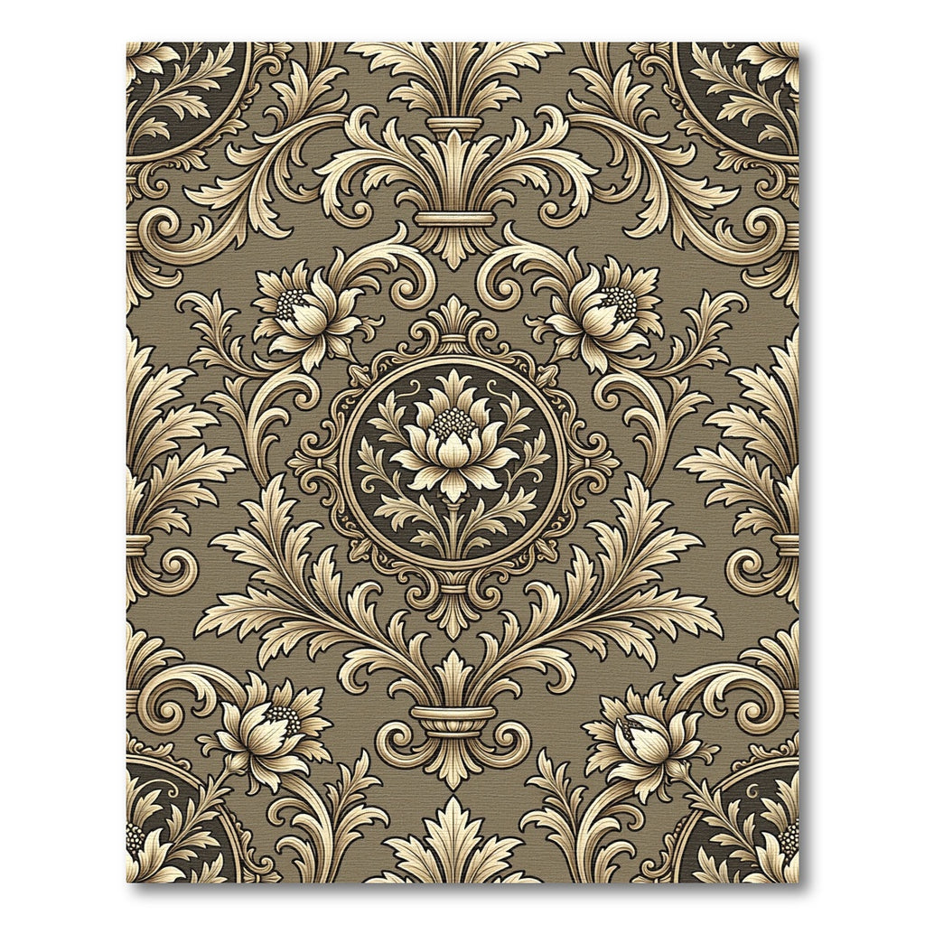 Ornate Gold Scrollwork Floral Medallion Rug
