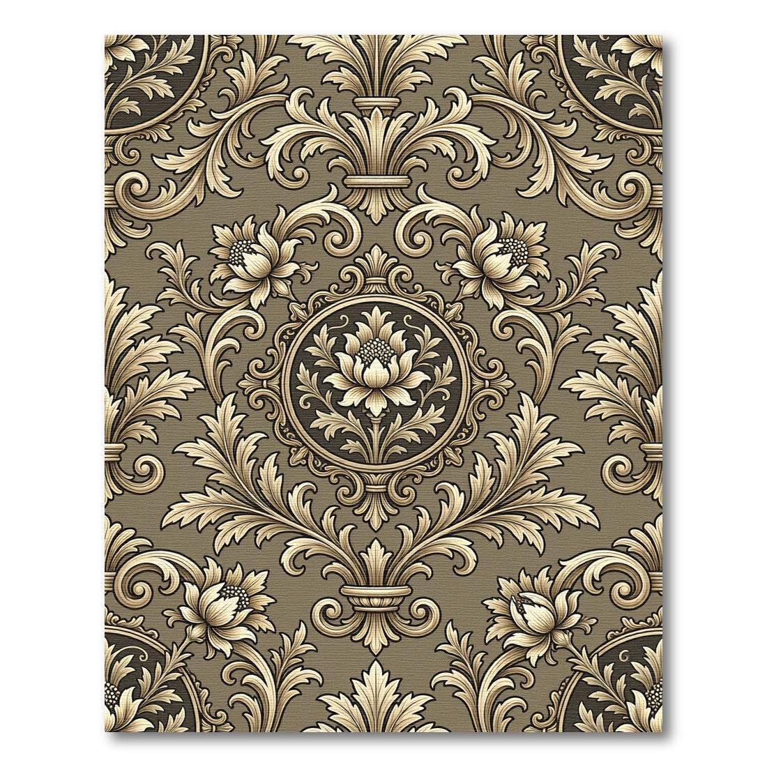 Ornate Gold Scrollwork Floral Medallion Rug