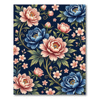 Elegant Navy Blue Peony Floral Tapestry Rug