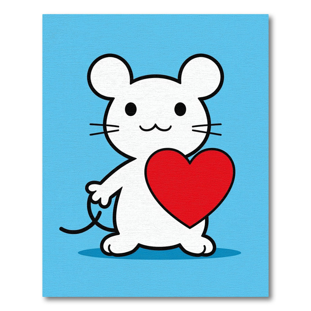 Cute White Mouse Red Heart Companionship Rug