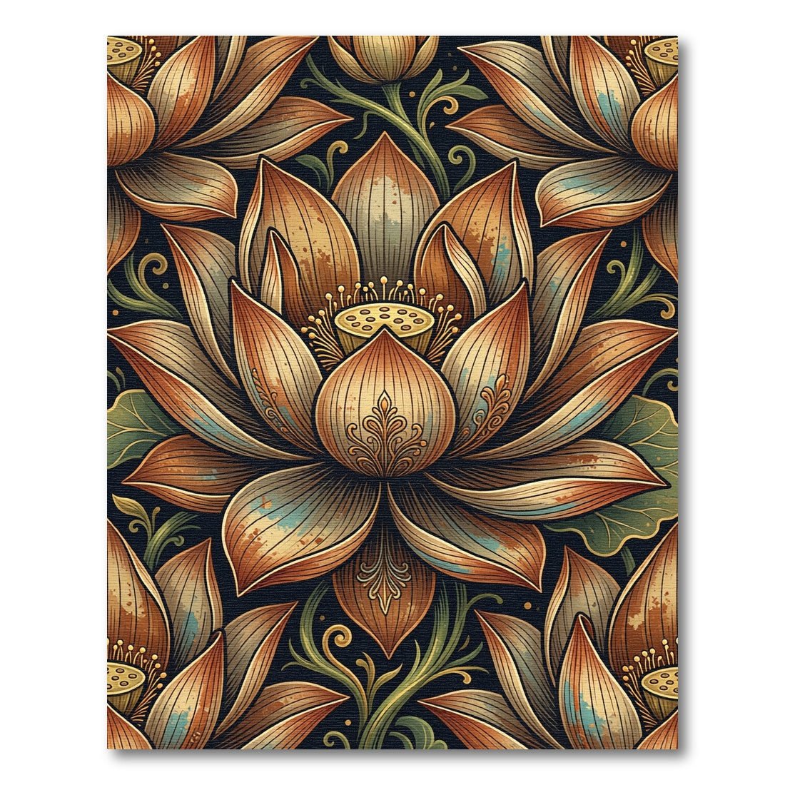 Ornate Golden Lotus Floral Tapestry Rug