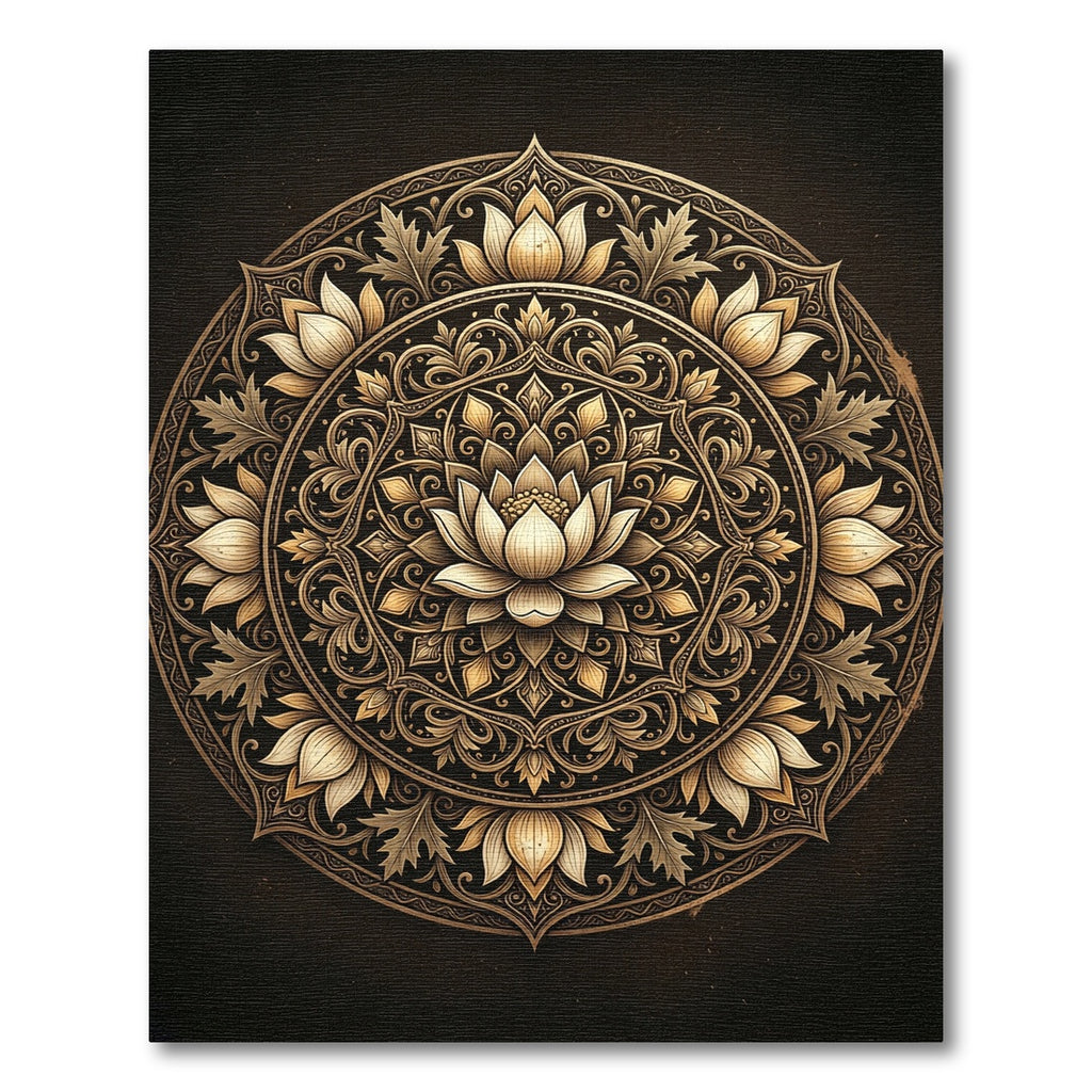Golden Lotus Mandala Circle Rug