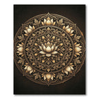 Golden Lotus Mandala Circle Rug