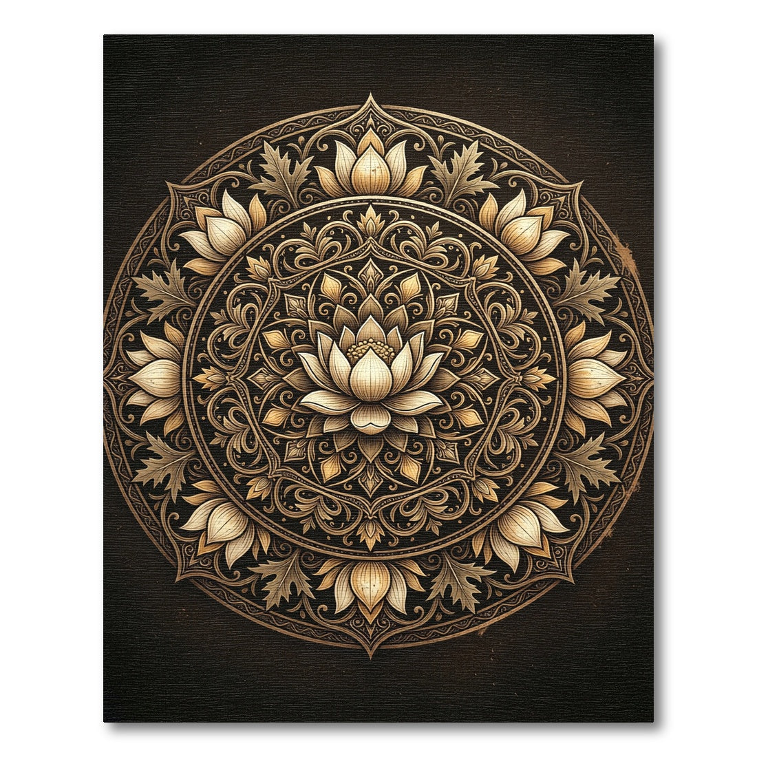 Golden Lotus Mandala Circle Rug