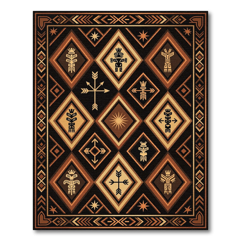 Earthy Diamond Tribal Figures Rug